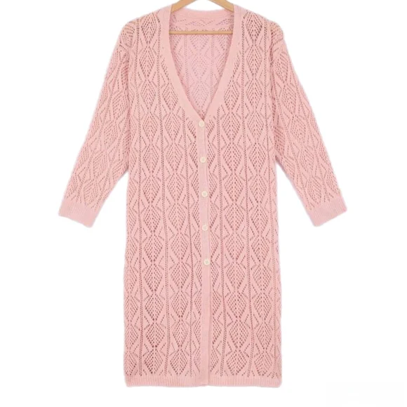 Longline Pink Cardigan Sweater - Picture 2 of 10